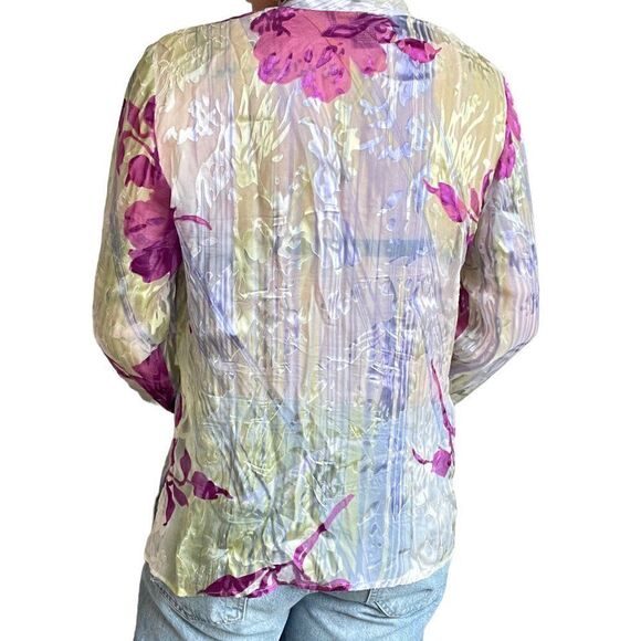 Vintage 80s Mirasol Womens Silk Blend Floral Slinky Sexy Button Down Blouse Sz S - Picture 4 of 7